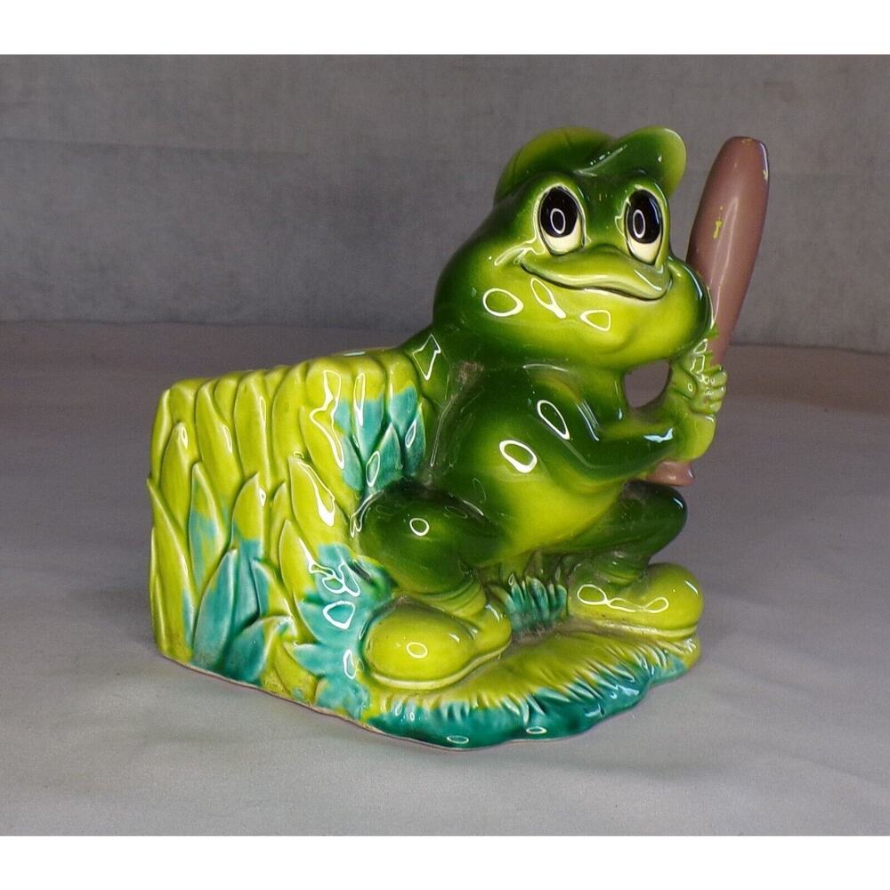 Vintage Lefton Japan Frog Baseball Player Planter Succulent Pot H075